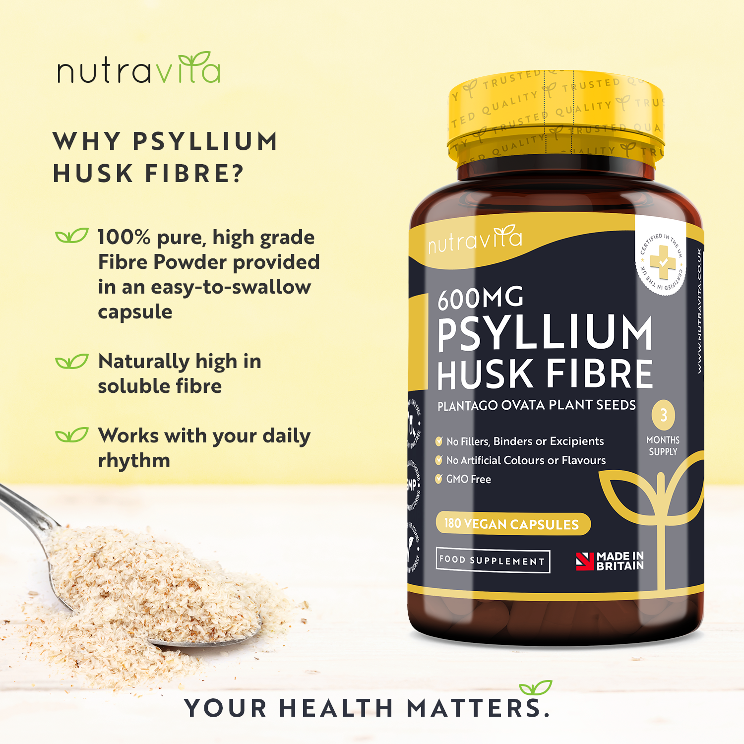 Psyllium Husk Fibre 700mg - 180 Vegan Capsules