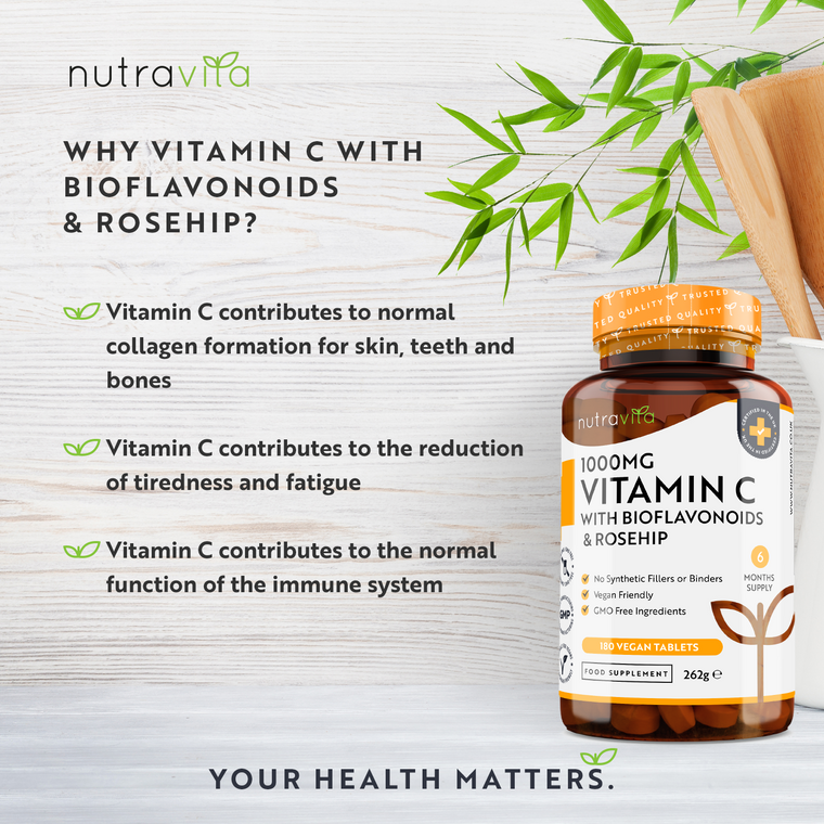 Vitamin C 1000mg With Bioflavonoids & Rosehip - 180 Vegan Tablets