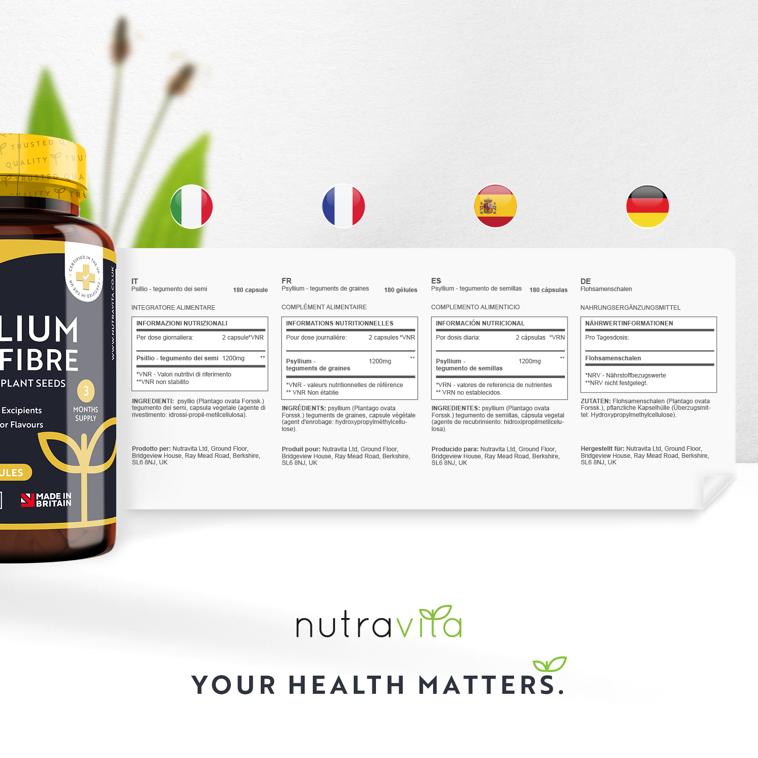 Psyllium Husk Fibre 700mg - 180 Vegan Capsules