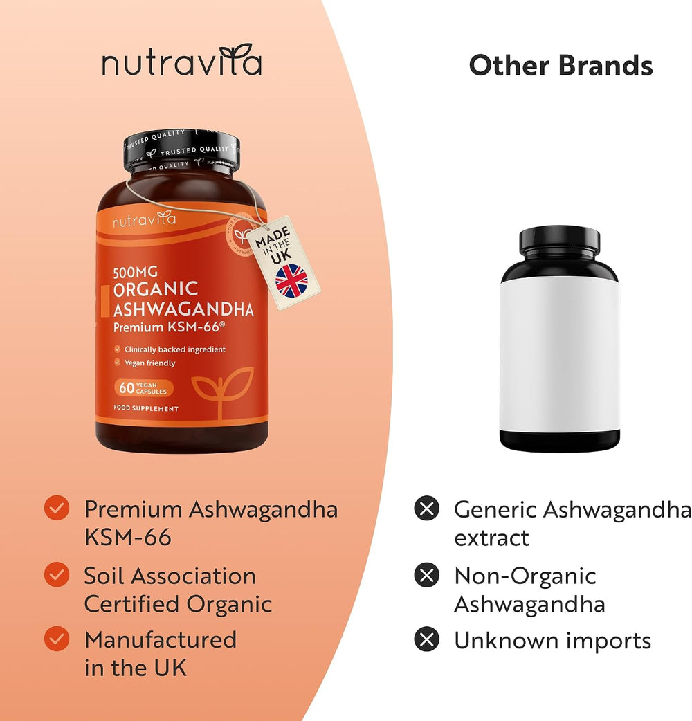Organic Ashwagandha 500MG KSM-66 - 60 Vegan Capsules - image 3
