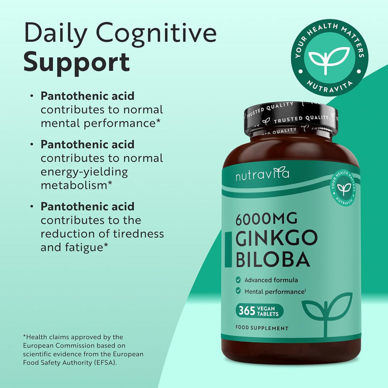Ginkgo Biloba 6000mg with Vitamin B5 – 365 Vegan Tablets