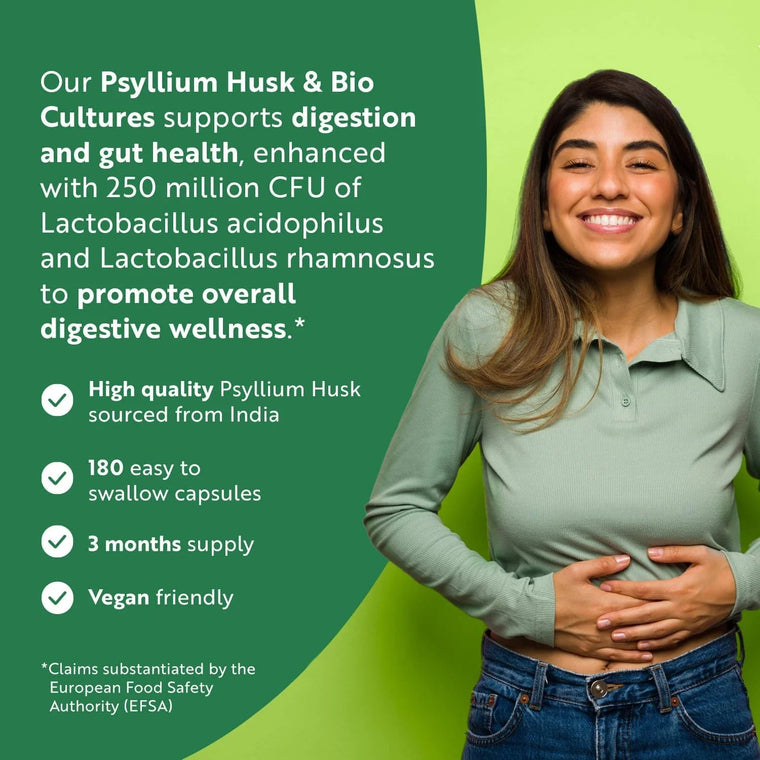 Psyllium Husk 4500mg With 500 Million CFU - 180 Vegan Capsules