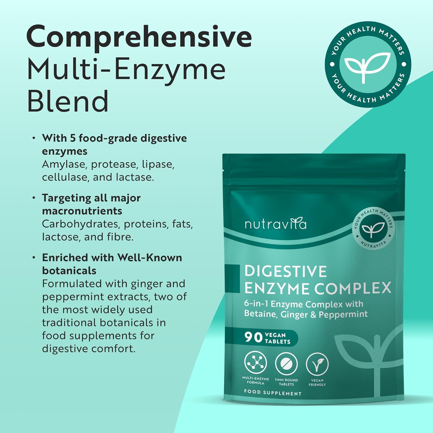 Digestive Enzyme Complex | 90 Vegan Tablets | Nutravita | Nutravita