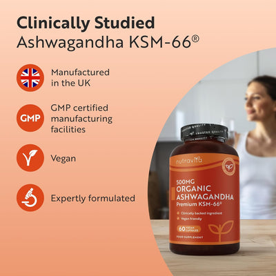 Organic Ashwagandha 500MG KSM-66 - 60 Vegan Capsules - image 4