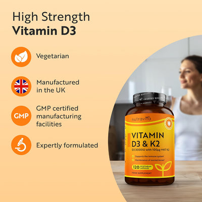 Vitamin D3 3000iu & K2 100ug MK7 - 120 Vegetarian Capsules - image 5