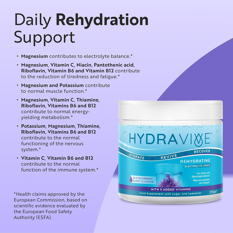 Hydravive Rehydration Electrolytes Powder 250g - Blackcurrent