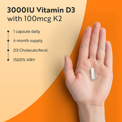 Vitamin D3 3000iu & K2 100ug MK7 - 120 Vegetarian Capsules - image 6