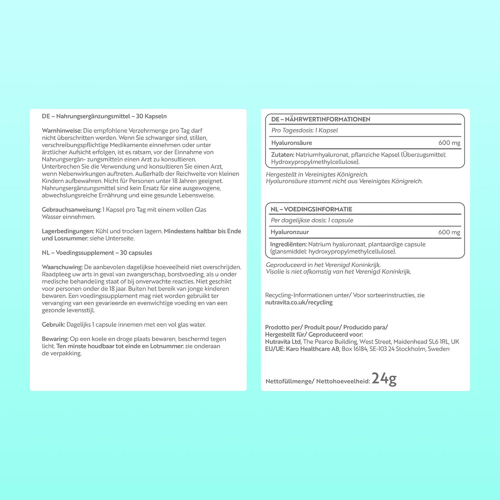 Hyaluronic Acid 600mg - 30 Capsules