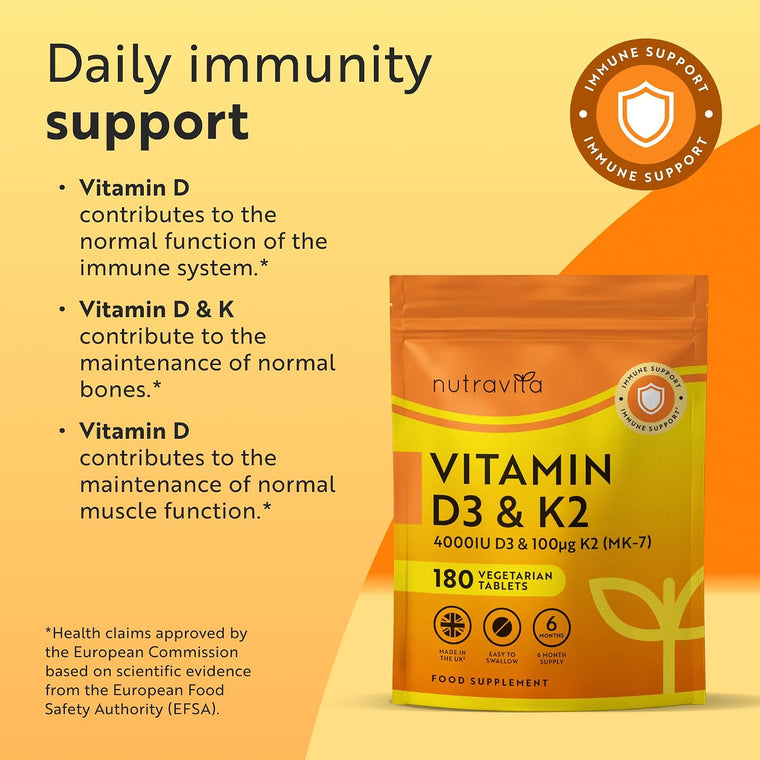 Vitamin D3 4000iu & K2 100μg MK7 - 180 Tablets