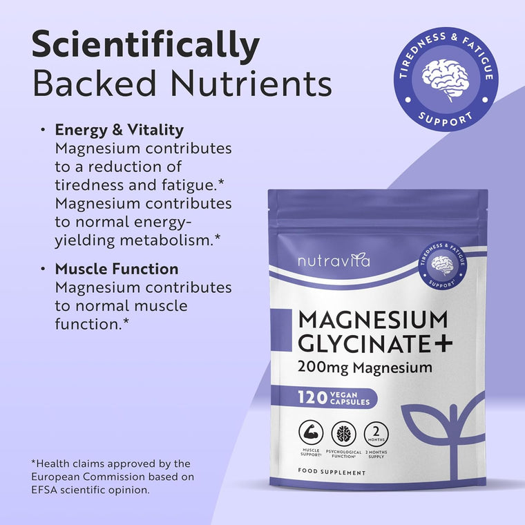 Magnesium Glycinate 200mg - 120 Vegan Capsules
