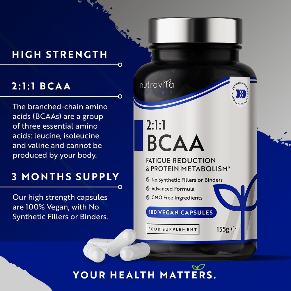 BCAA High Strength 1000mg 2:1:1 - 180 Vegan Capsules - NLR