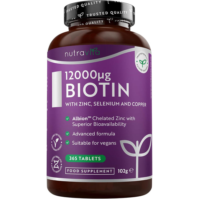 Biotin 12000ug With Zinc, Selenium & Copper - 365 Vegan Tablets