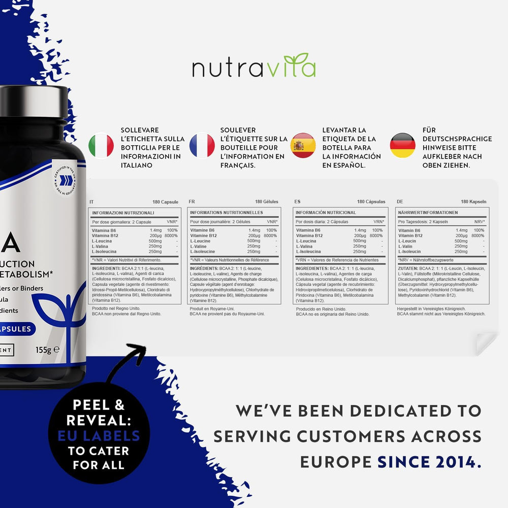 BCAA High Strength 1000mg 2:1:1 - 180 Vegan Capsules - NLR