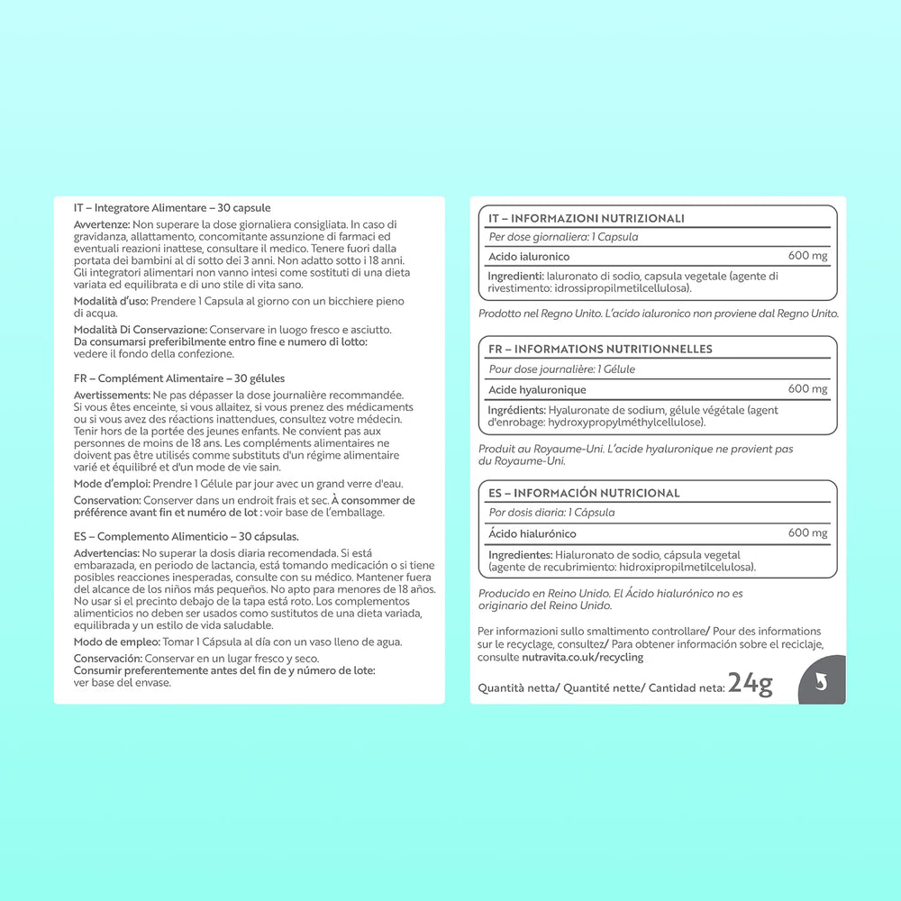 Hyaluronic Acid 600mg - 30 Capsules