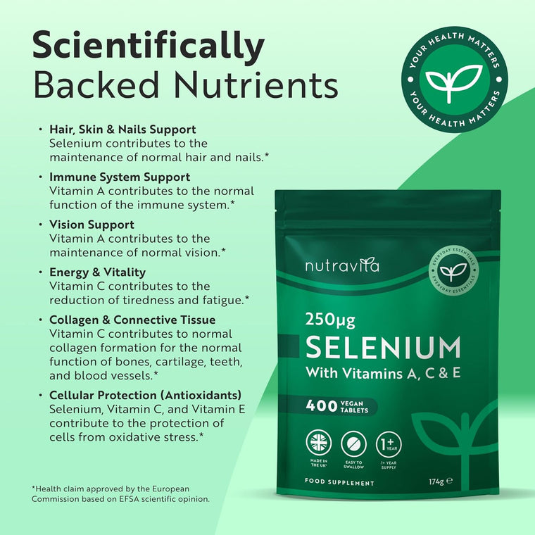 Selenium 250ug With Vitamin A C & E - 400 Vegan Tablets