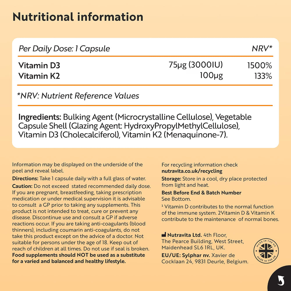 Vitamin D3 3000iu & K2 100ug MK7 - 120 Vegetarian Capsules - image 10