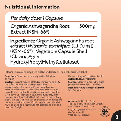 Organic Ashwagandha 500MG KSM-66 - 60 Vegan Capsules - image 10