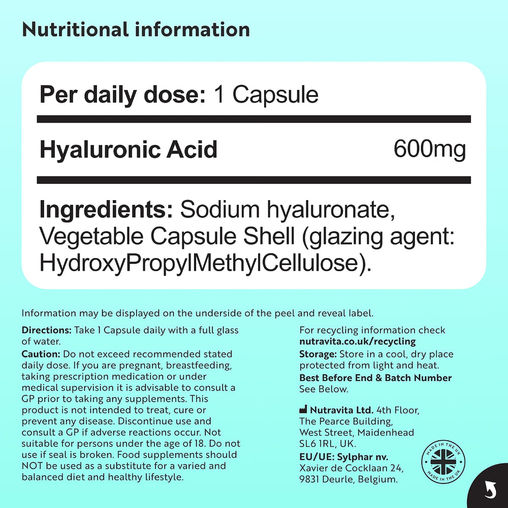 Hyaluronic Acid 600mg - 30 Capsules