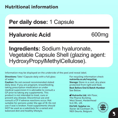Hyaluronic Acid 600mg - 30 Capsules