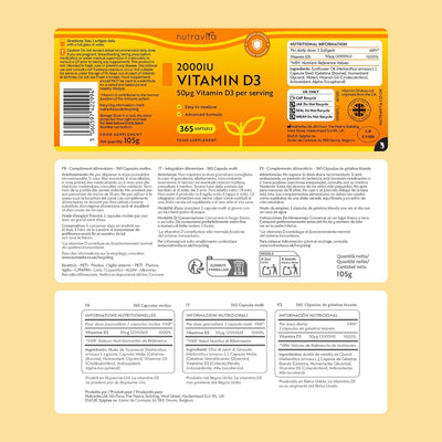 High Strength Vitamin D3 2000iu - 365 Softgels