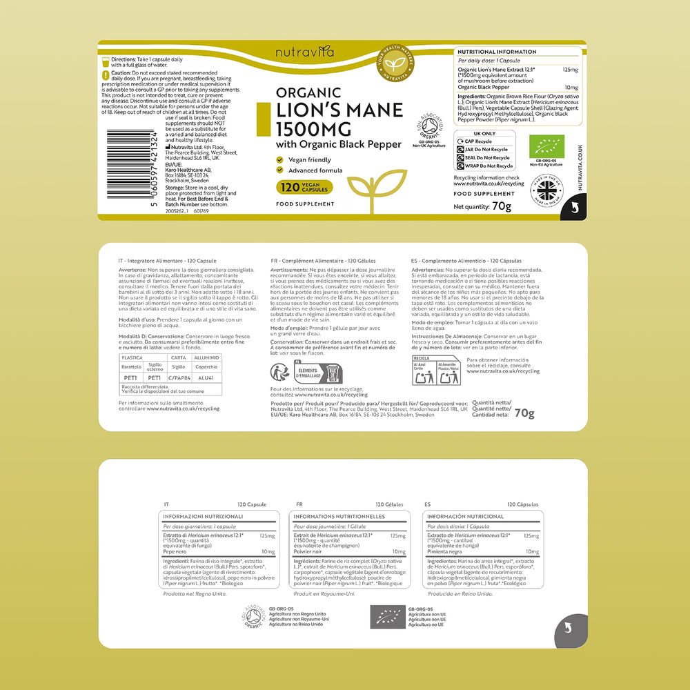 Organic Lions Mane 1500mg - 120 Vegan Capsules - image 10