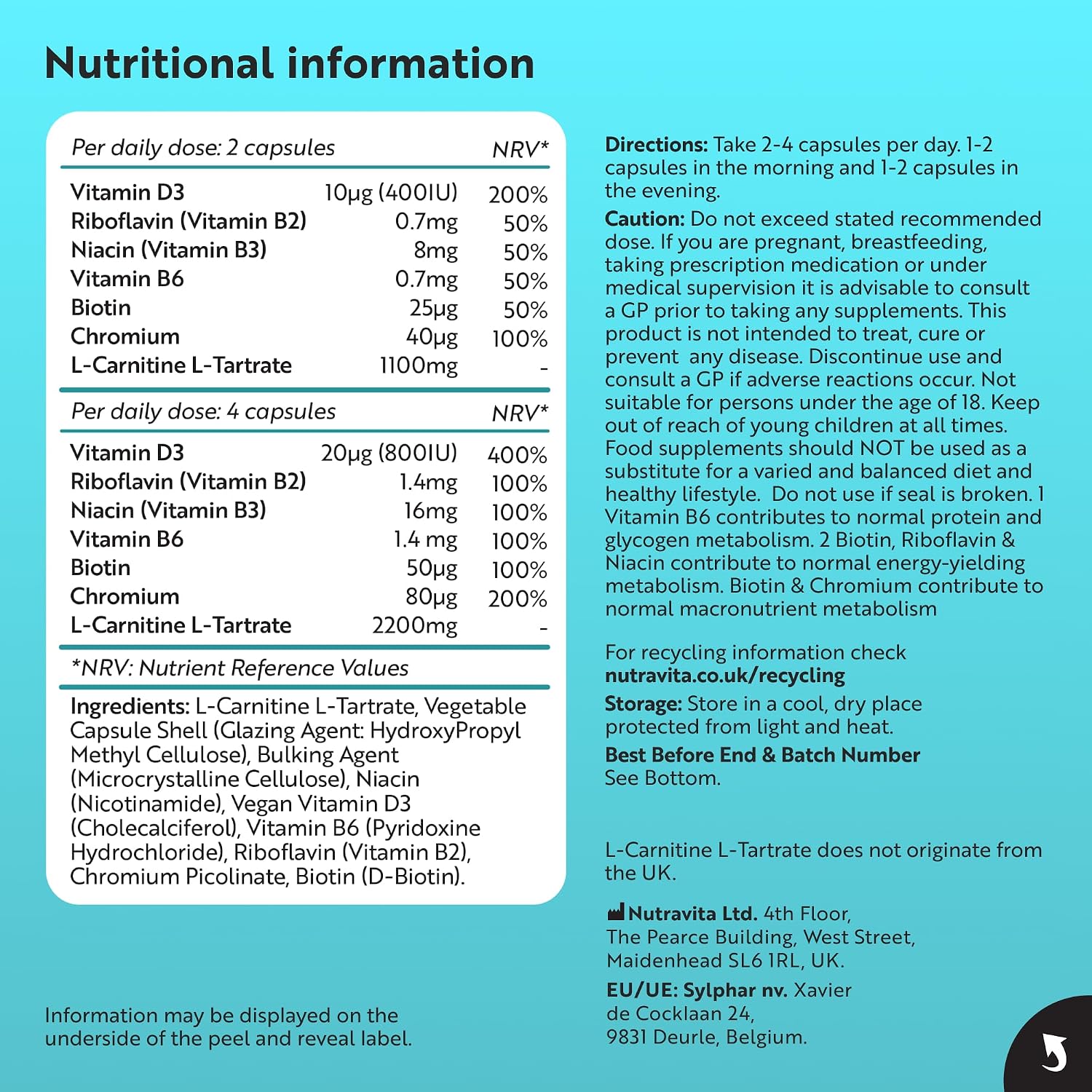 L Carnitine Capsules | 150 Vegan Capsules | Nutravita | Nutravita