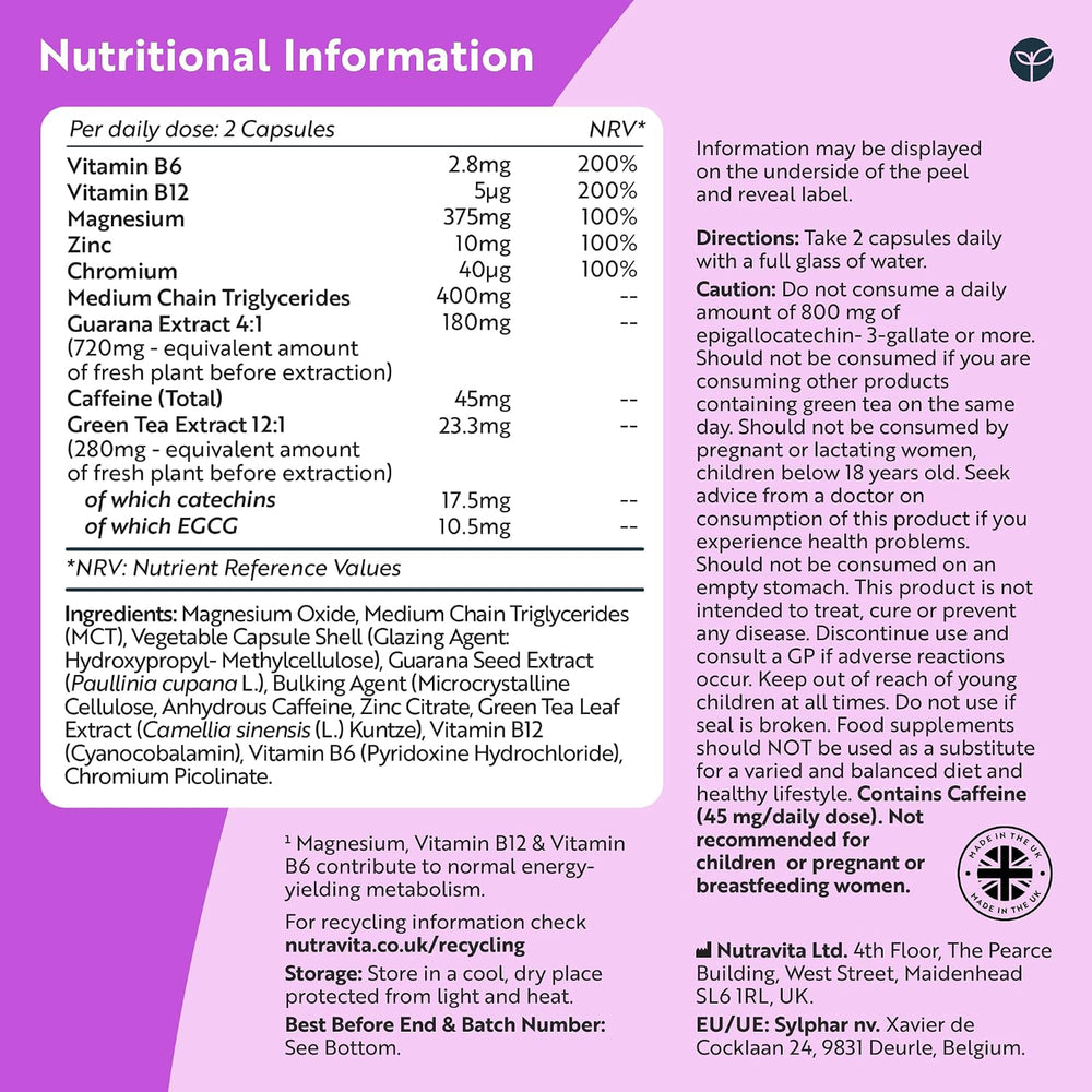 Nutritional information label for a dietary supplement with purple background and white text.