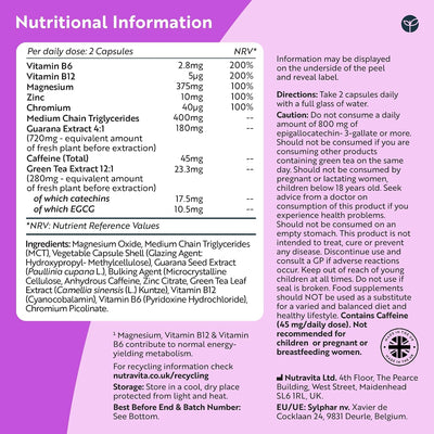 Nutritional information label for a dietary supplement with purple background and white text.