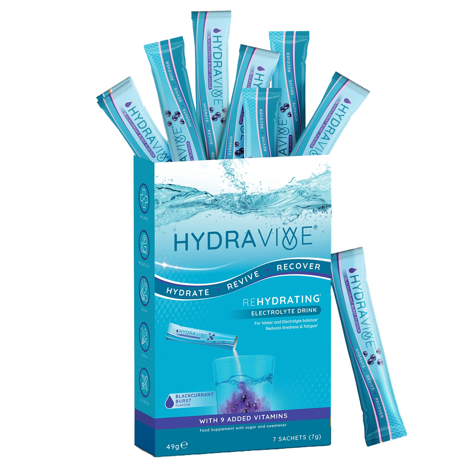 Hydravive Rapid Rehydration Electrolytes Powder - 21 Pack Blackcurrant