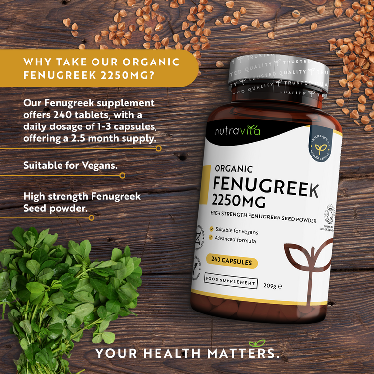 Organic Fenugreek 2250mg - 240 Capsules