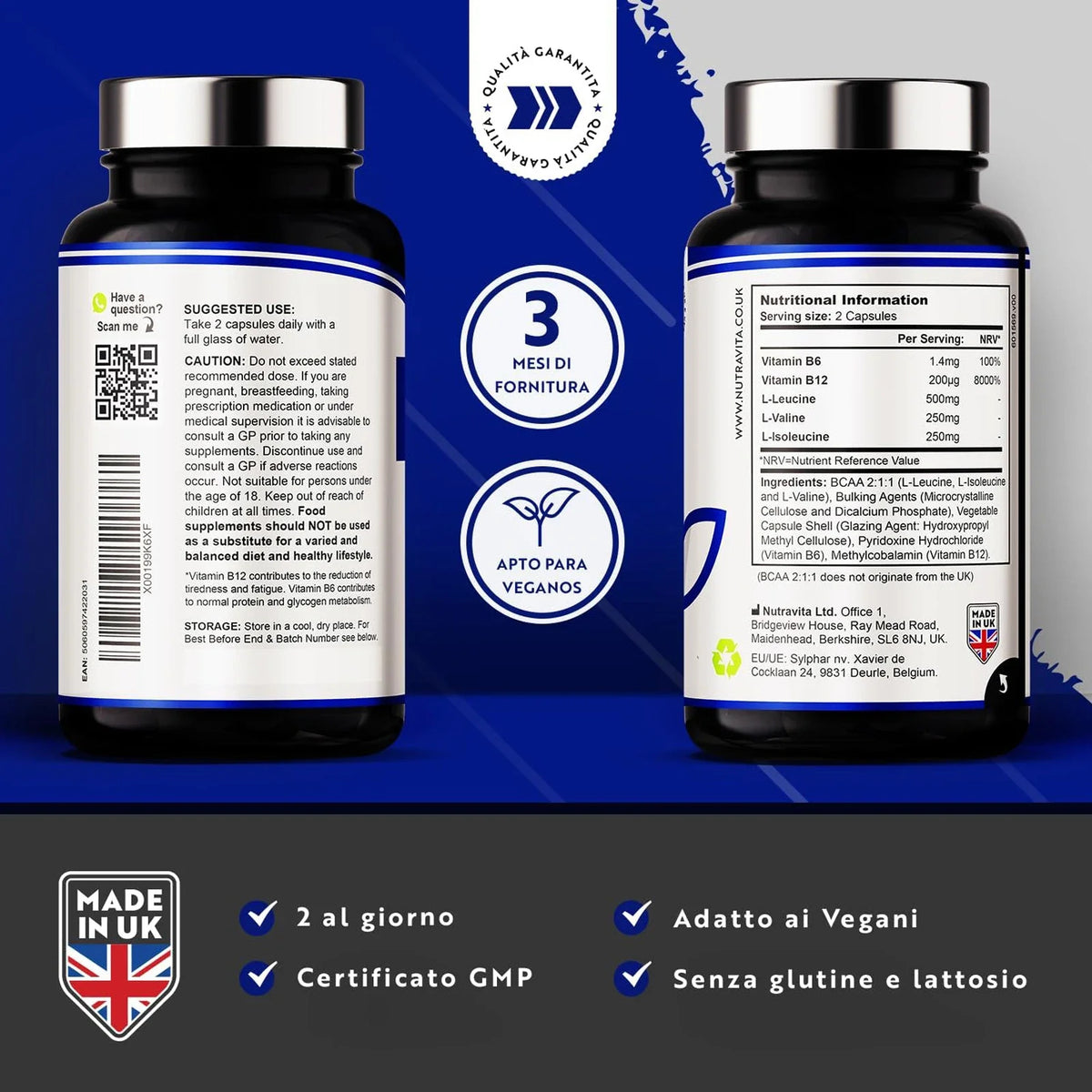 BCAA High Strength 1000mg 2:1:1 - 180 Vegan Capsules - NLR