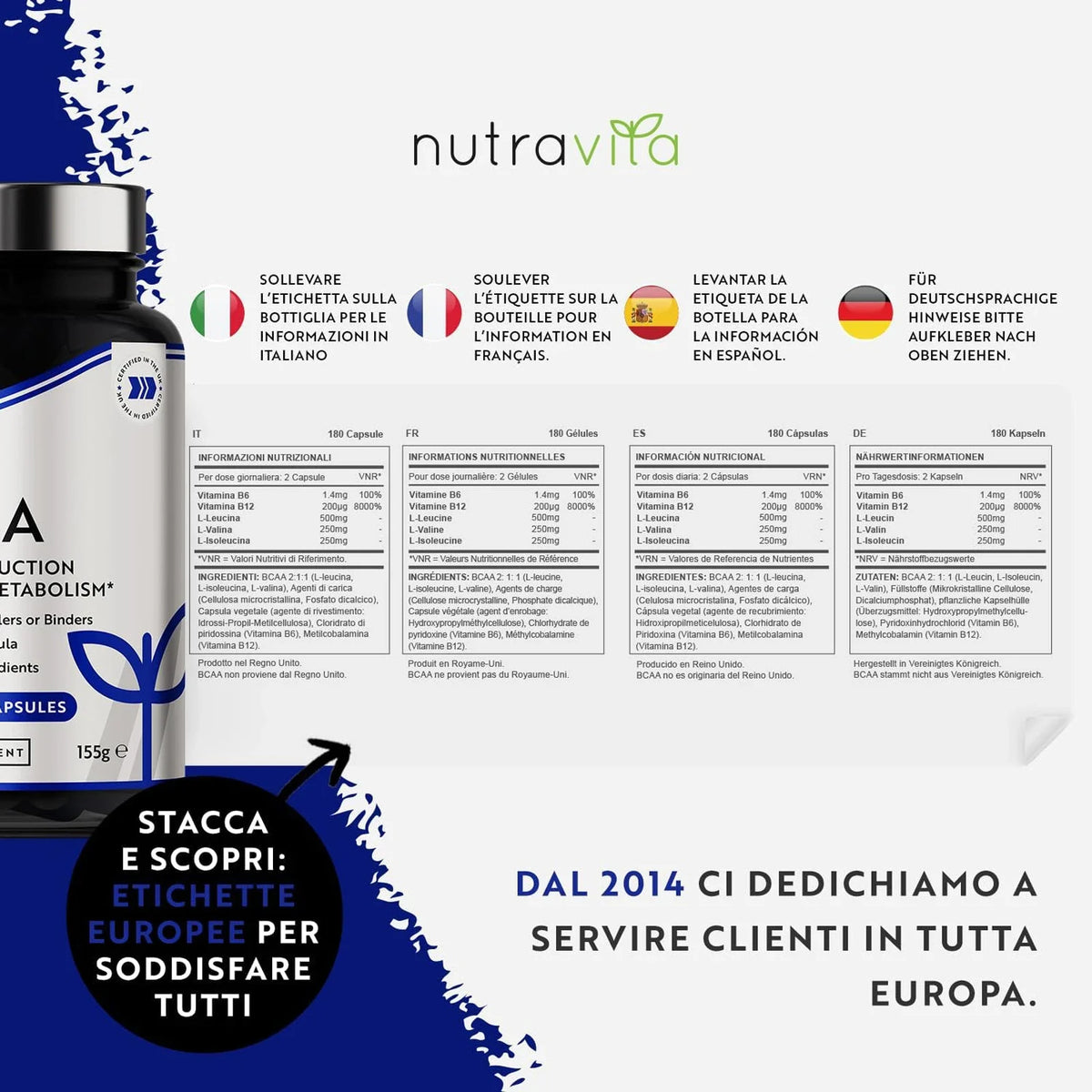 BCAA High Strength 1000mg 2:1:1 - 180 Vegan Capsules - NLR