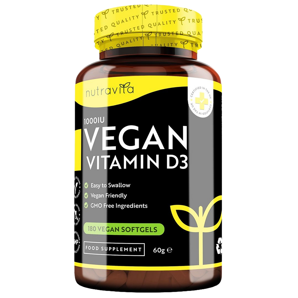 Nutravita Vegan Vitamin D3 supplement bottle on a white background