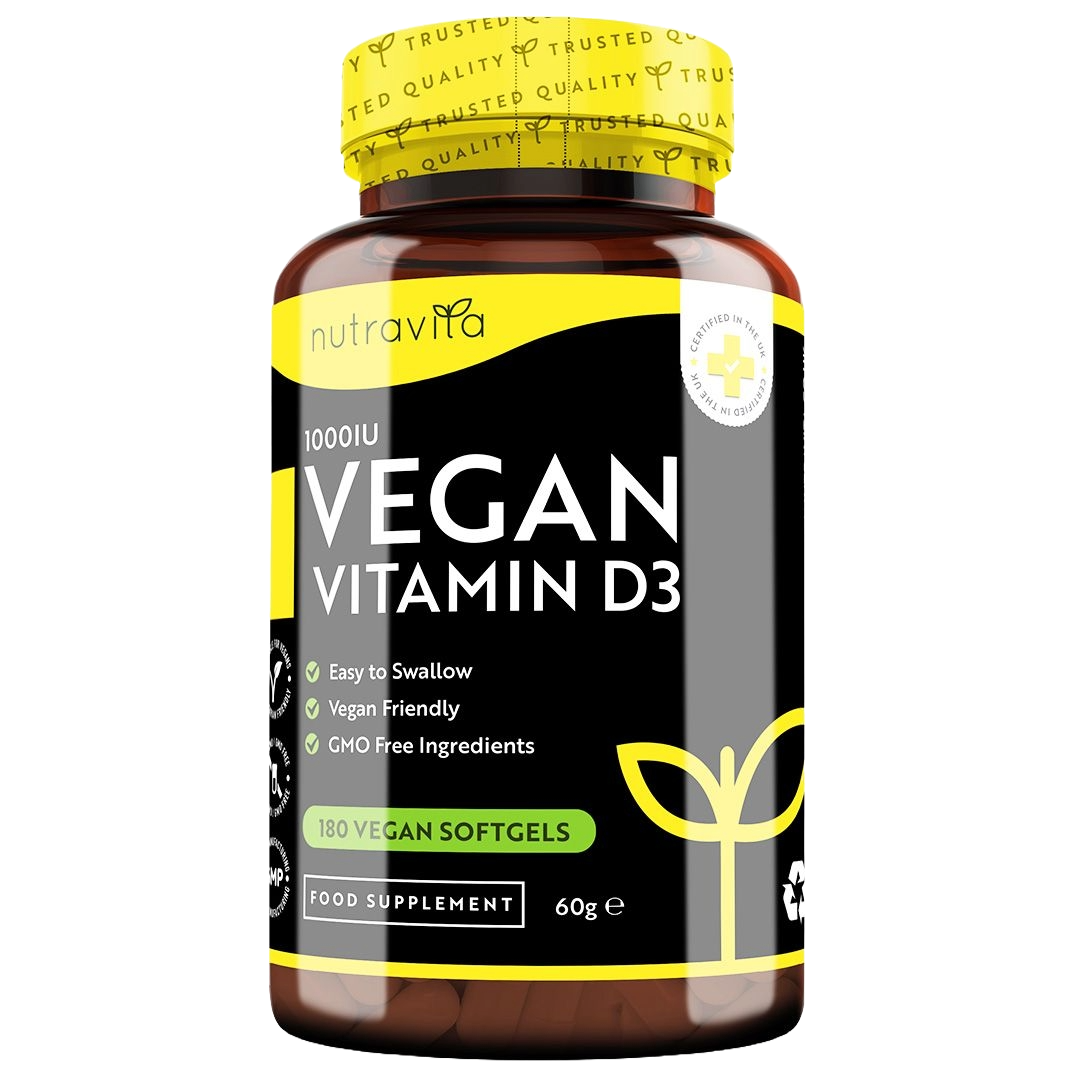 Nutravita Vegan Vitamin D3 supplement bottle on a white background