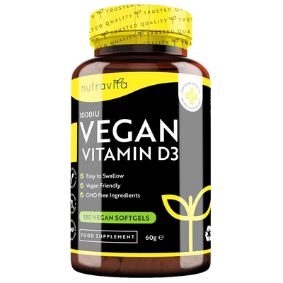 Nutravita Vegan Vitamin D3 supplement bottle on a white background