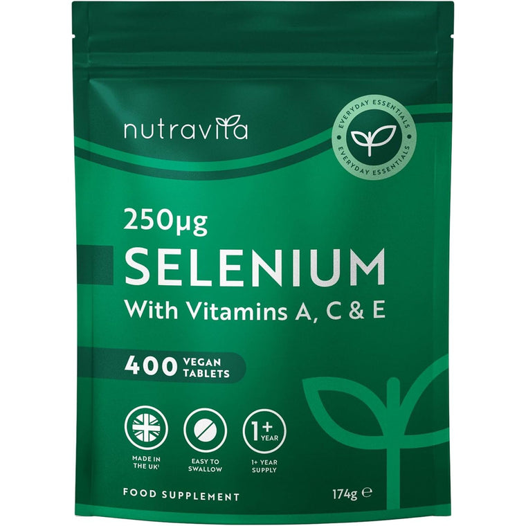 Selenium Supplements 250mcg ACE with Vitamin A C & E - 400 Vegan Tablets
