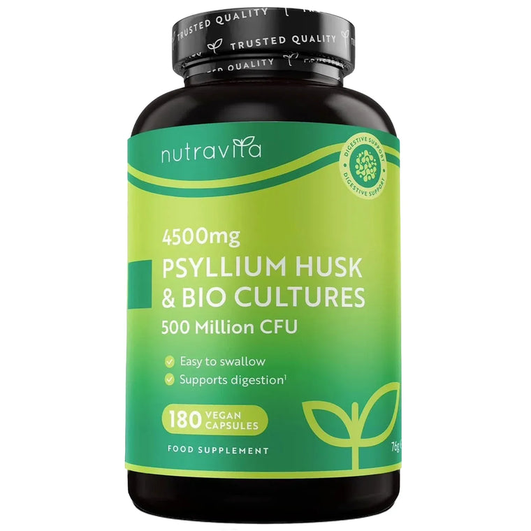 Psyllium Husk 4500mg with 500 Million CFU - 180 Vegan Capsules