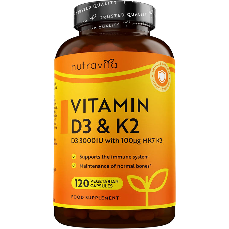 Vitamin D3 3000iu & K2 100ug MK7 - 120 Vegetarian Capsules