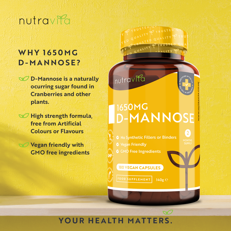 High Strength D-Mannose 1650mg - 180 Vegan Capsules
