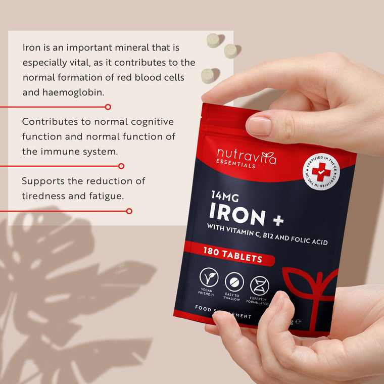 Iron With Vitamin C, B12 & Folic Acid 14mg - 180 Tablets